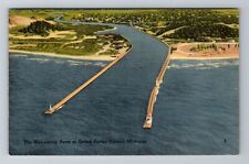 Grand Haven Harbor MI-Michigan, The Welcoming Arms, Vintage Postcard picture