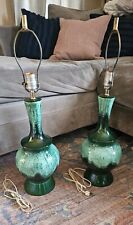 PAIR OF MCM VINTAGE CERAMIC POTTERY BLUE GREEN (Teal) DRIP GLAZE LAMPS 27