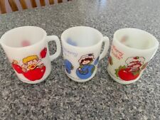 Lot Of 3 Vintage Milk Glass Mugs~Apple Dumplin/Strawberry Shortcake/Huckleberry picture