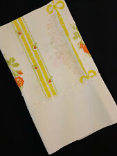 Vintage One Pillowcase Standard Yellow Orange Flowers Off White Lace picture