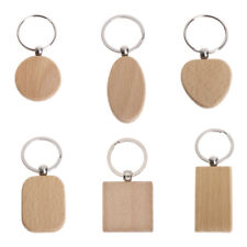 5Pcs Blank Wooden Key Chain Round Rectangle Keyring Key Ring Gift DIY Supplies picture