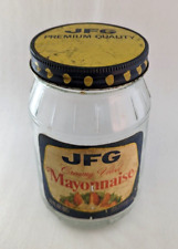 Vintage JFG Mayonnaise Quart Glass Jar with Lid & Label Ball Jar picture