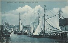 UDB Postcard; Portland ME Fishing Vessels/ Tail Sailing Ships at Dock, Unposted picture