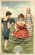 Bathing Beauty Obese Wife Skinny Husband Camera c1910 Embossed Postcard picture