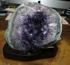 LG. POLISHED URUGUAY AMETHYST  CRYSTAL  CLUSTER CATHEDRAL GEODE  STAND AGATE RIM picture