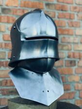 Medieval German Sallet Helmet 18 Gauge Larp W/Leather Liner Replica Engraved New picture