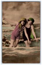 c1910's Bathing Beauties Scarf Holding Rope RPPC Photo Unposted Antique Postcard picture