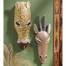 Set of 2: Stylized African Tribal Animal Wall Mask Sculptures - Gemsbok & Jaguar picture