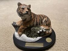 Vintage Exxon Chemical Earth Home Endangered Tiger Statue w/Wooden Pedestal picture