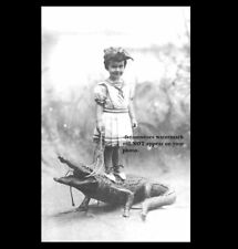 Vintage Alligator Girl Leash PHOTO Freak Scary Creepy Weird Odd Circus Act picture