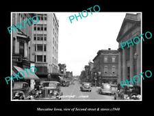 OLD 8x6 HISTORIC PHOTO OF MUSCATINE IOWA VIEW OF SECOND ST & STORES c1940 picture
