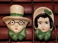 Vintage Ceramic Old Time Couple Mini Hanging Pocket Wall Vases Planters picture