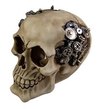 Steampunk Cyborg Protruding Gear Work Human Skull Statue Clockwork Gear Design S picture