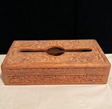 Vintage Carved Wooden Wood India Tissue Kleenex Hinged Box picture