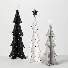 Black & White Christmas Tree Wood Table Mantle Glamour Decor 14-18