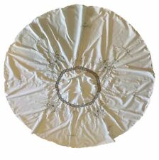 Vintage Battenburg Round Lace Cotton Ivory Gray Tablecloth 62” picture