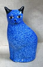 Vintage Ceramic Cobalt Blue Spongeware Cat Figure Statue Kitty Cottagecore picture