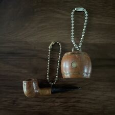 Vintage Thrifco Briar Mini Tobacco Smoking Pipe Made in Italy & Barrel Keychain picture