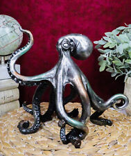 Ebros Large Standing Octopus Statue in Silver Finish Resin Marine Decor 11.5