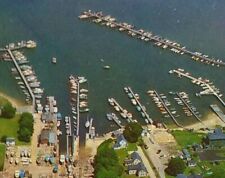 Aerial View, River Marina Docking Niantic, CT Postcard Connecticut Vtg Boats Bev picture