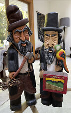 VTG SET OF 2 Jewish Judaica Folk Art Hand Carved Painted Wood Figures Sculptures picture