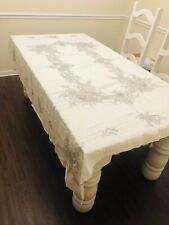 Stunning Vintage Ecru Madeira Embroidered Tablecloth Cutwork 78”x64” picture
