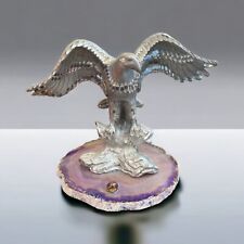 Vintage pewter Bald eagle Figurine Agate Slice miniature amethyst purple silver picture