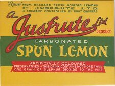 (LOA4)1950-60 AU Justfrute spun Lemon with sulfur Dioxide label  picture