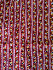 1970s Seersucker Fabric Red Yellow Flower Stripe Fabric 3.6 Metres X 90 cm picture