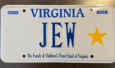 Virginia DMV Vanity License Plate Tag Va Personalized JEW Yellow Star Tag Sign picture