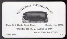 USA East Poultney Vt 1890s Business Card Advertising English Berkshire Pig Farm  picture