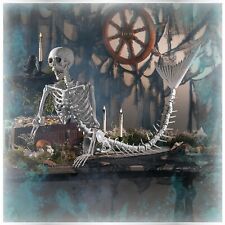 Life Size Skeleton Mermaid Skeleton Halloween Outdoor Decorations, Realistic Ful picture