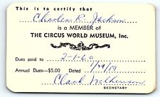 1959 CIRCUS WORLD MUSEUM MEMBERSHIP CARD CHARLES JACKSON Z1684 picture