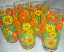 Rare Vintage Mid Century Thermography Raised Daisy Design Set/5 Glass Tumblers picture