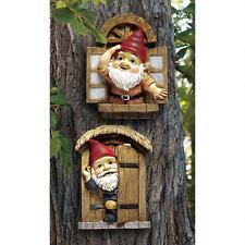 Set of 2: Trees of the Forest Knothole Gnome Welcoming Woodland Tree Sculptures picture