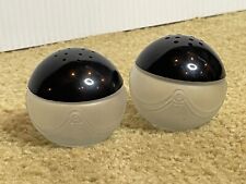 Salt and Pepper Shakers Bakelite Frosted Glass Black Top Art Deco Owens Illinois picture