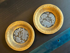 Antiq/VTG Etched Koi Fish Glass Center Mont Embrossed Brass Smal Dish 