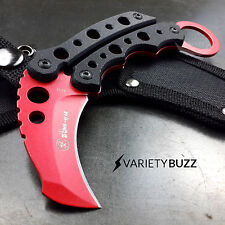 TACTICAL COMBAT KARAMBIT NECK KNIFE Military Hunting BOWIE Fixed Blade RED BLOOD picture