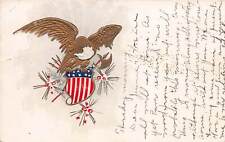 Gold Bald Eagle and Red White and Blue Shield, 1908 Embossed Postcard, Used  picture