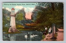 Detroit MI-Michigan, Feeding The Swans, Palmer Park, Vintage c1917 Postcard picture
