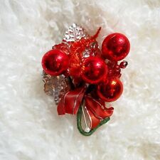 RED ORNAMENTS Christmas Vintage 50s 50’s Holiday Party Corsage Brooch Pin Gift picture