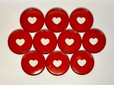 Set/10 Red Metal Round Coasters White Heart Lip Vintage Mental Tin 3.25” picture