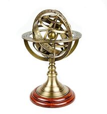 9 Inch Brass Royal Armillary Sphere Antique World Globe Wooden Base Table top picture
