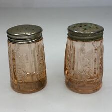 Vintage Pink Depression Glass Salt & Pepper Shakers SHARON CABBAGE ROSE 2.5