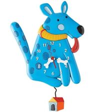 ✿ New ALLEN DESIGNS Swing Pendulum Wall Clock BLUE BUDDY DOG House Bone Decor picture