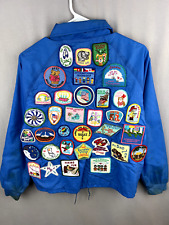 Vintage Girl Scout Jacket Womens Medium Blue Snap Front 39 Patches Disney 90s picture