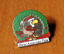 First American Title Advertising Happy Holidays 1989 Skiing Christmas Eagle Pin  picture