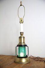 Vintage Mid Century Nautical Table Lamp Electric Light Green glass lantern picture