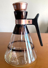 MCM Inland Coffee Tea Carafe Copper & Glass w/ Copper Cork Lid Collectible picture