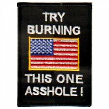 Motorcycle Biker Vest Jacket Patch - TRY BURNING THIS ONE USA FLAG 3.5